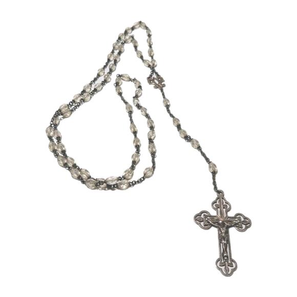Vintage Catholic Rosary Beads Filigree Sterling Silver Austrian Crystal Patina - Picture 3 of 13